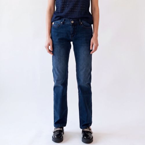 Jeans Mujer BP Janice Tiro Bajo Dk Blue Bordado