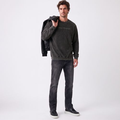 Poleron Hombre Cuello Redondo Acid Wash Negro