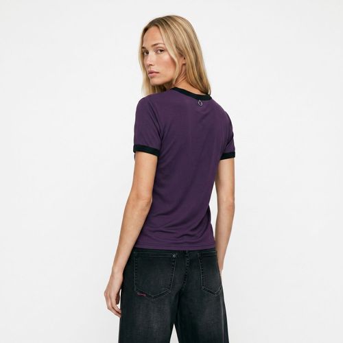 Polera Mujer MC Viscosa Cuello Redondo Rib Contraste