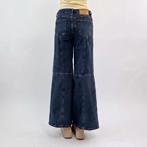 Jeans Mujer New Wide Dark Med Blue con Cortes