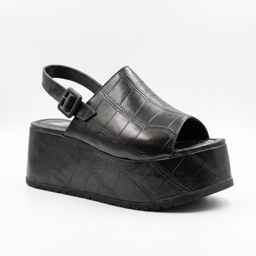 Sandalias Mujer Plataforma con Broche Efecto Cocodrilo