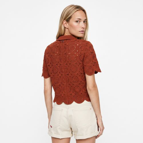 Blusa Mujer MC Tejida Crochet Cuello Polo